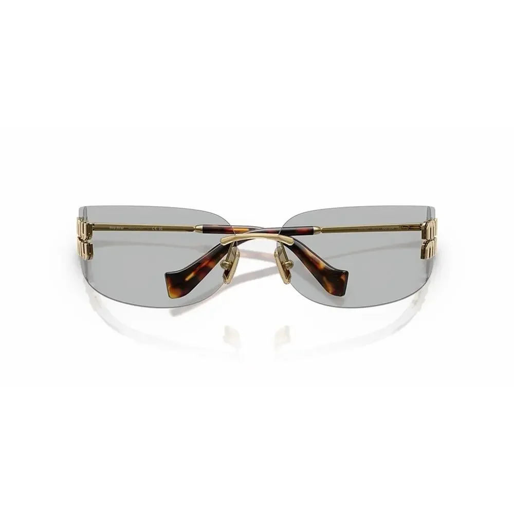 MIU MIU MU A51S 5AK50K Gold Light Grey Lens Women Wrap Sunglasses AUTHENTIC